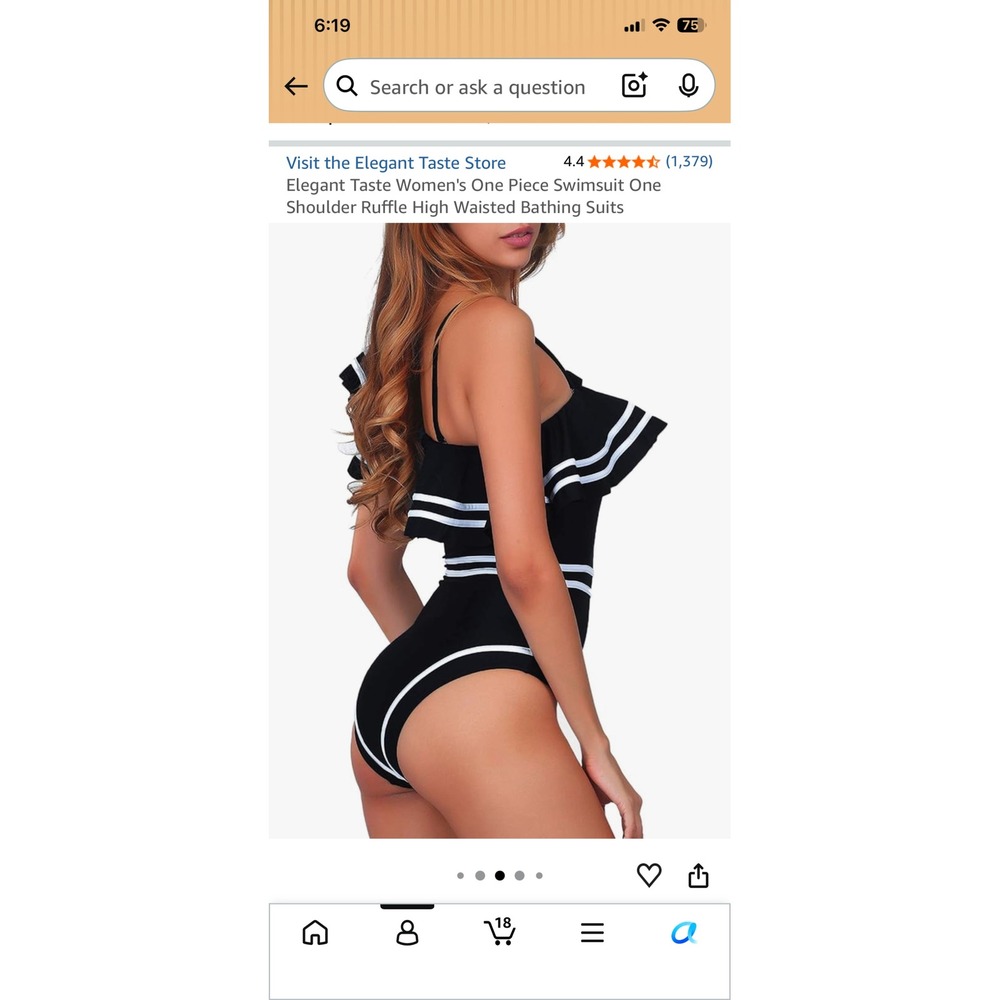 Elegant Taste Black One Shoulder Ruffle One Piece Swimsuit XL Monokini